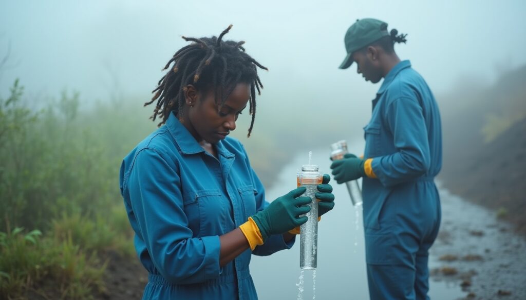 Environmental scientists testing water